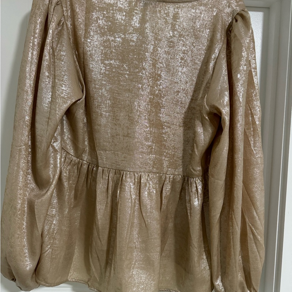 Andree by Unit Gold Babydoll Long Sleeve Shiny holiday party Medium - Picture 2 of 4
